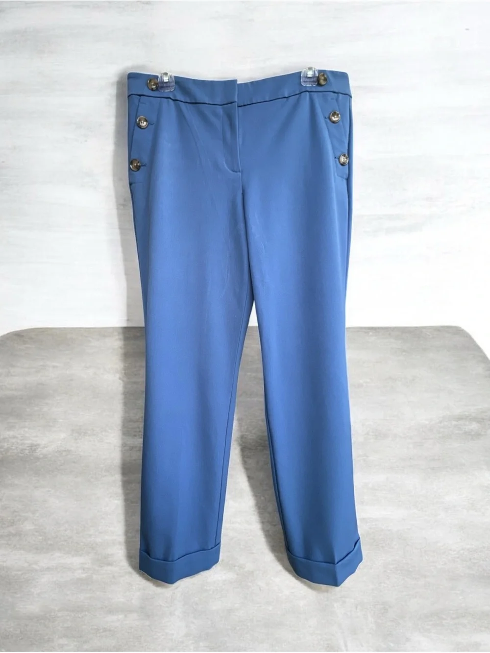 LOFT Size 10 Blue Cropped Sailor Dress Pants with Button Embellishments
